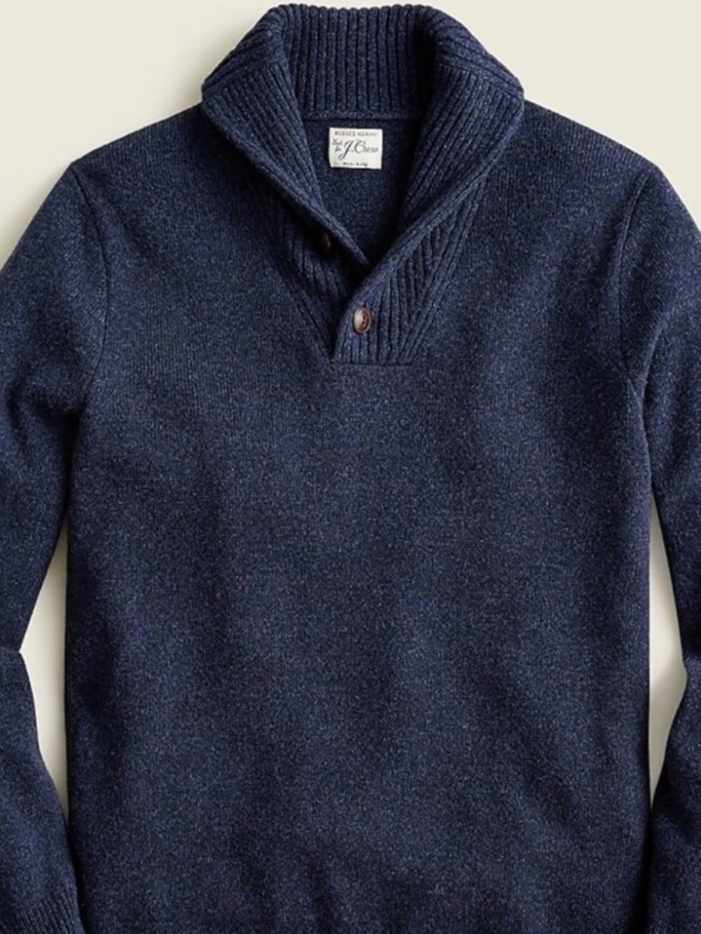 J. Crew Marled Rugged Merino Wool Blend Shawl Collar Sweater Navy